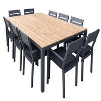 Tuscany 10 Seat Teak Top and Aluminium Dining Setting with Santorini Chairs in Charcoal