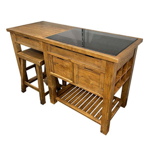 Rustic Timber Granite Top Kitchen Island Bench with Stools