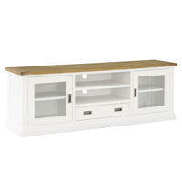 Leura Belle Entertainment TV Unit in Brushed White with Natural Timber Top
