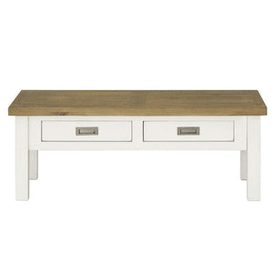 Leura Belle Coffee Table in Brushed White with Natural Timber Top