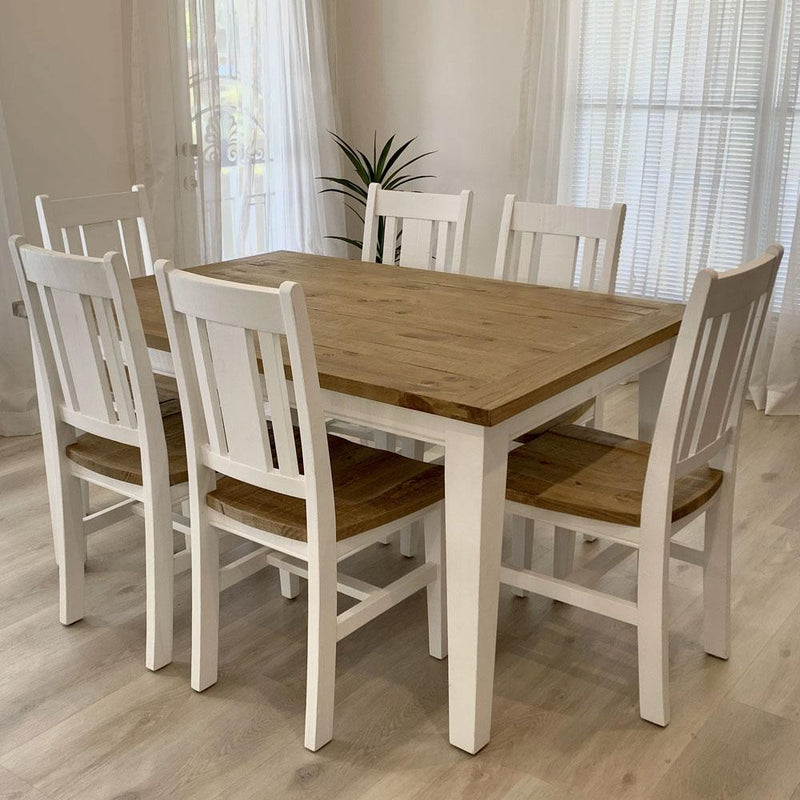 Leura Belle Rustic 6 Seater Rectangle Dining Table and Chairs Setting