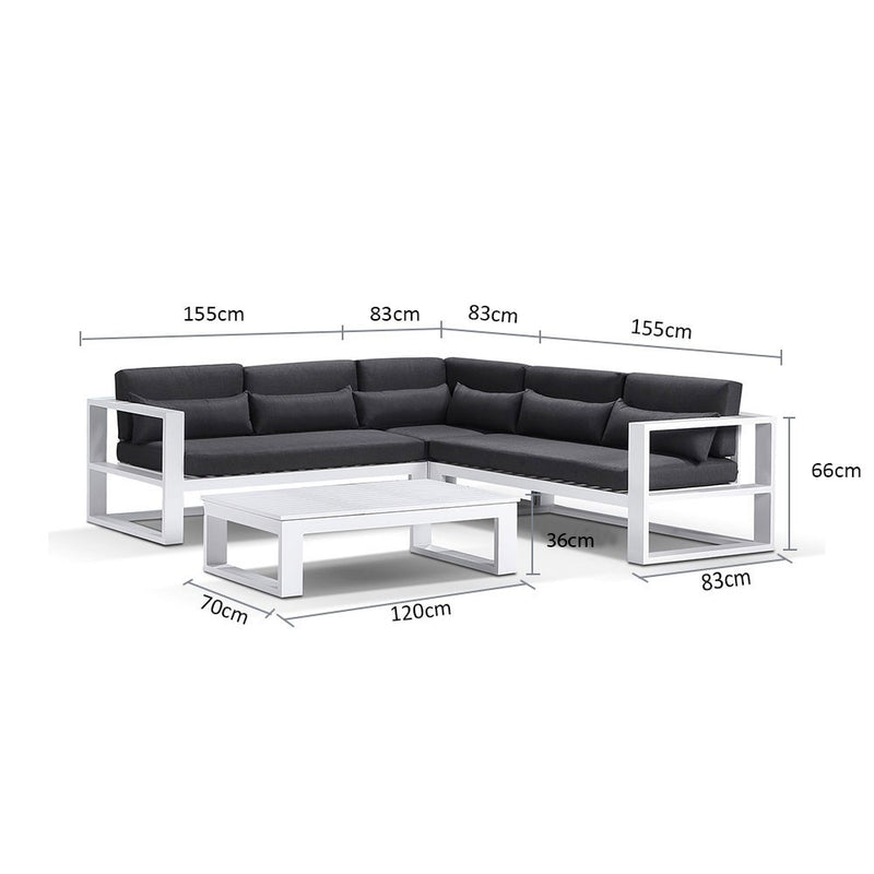 Santorini Package A Outdoor Aluminium Corner Lounge with Coffee Table in White