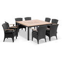 Sahara 8 Square Teak top Table with Kai Outdoor wicker chairs