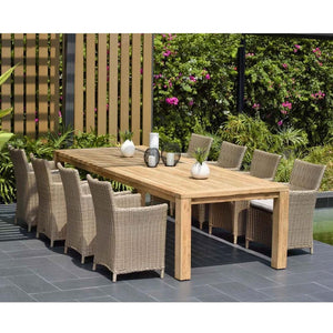 Cancun 3m Recycled Teak Timber Table and 10 wicker Chairs Dining Setting