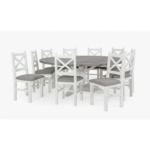 New Haven Indoor 2m Round Timber Table with 10 Dining Chairs