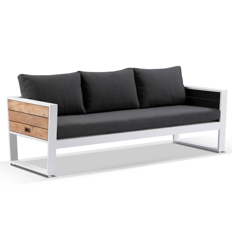 Corfu 3 Seater Outdoor Aluminium and Teak Timber Lounge with Sunbrella®