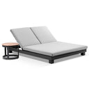 Santorini Aluminium Double Sun Lounge in Charcoal with Balmoral Teak Round Side Table