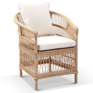 Malawi Outdoor Wicker and Aluminium Dining Chair - Wheat with Cream Cushion