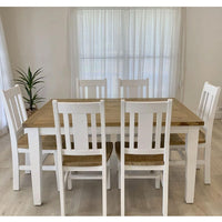 Leura Belle Rustic 6 Seater Rectangle Dining Table and Chairs Setting