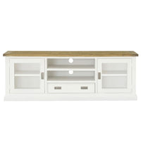 Leura Belle Entertainment TV Unit in Brushed White with Natural Timber Top