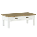 Leura Belle Coffee Table in Brushed White with Natural Timber Top