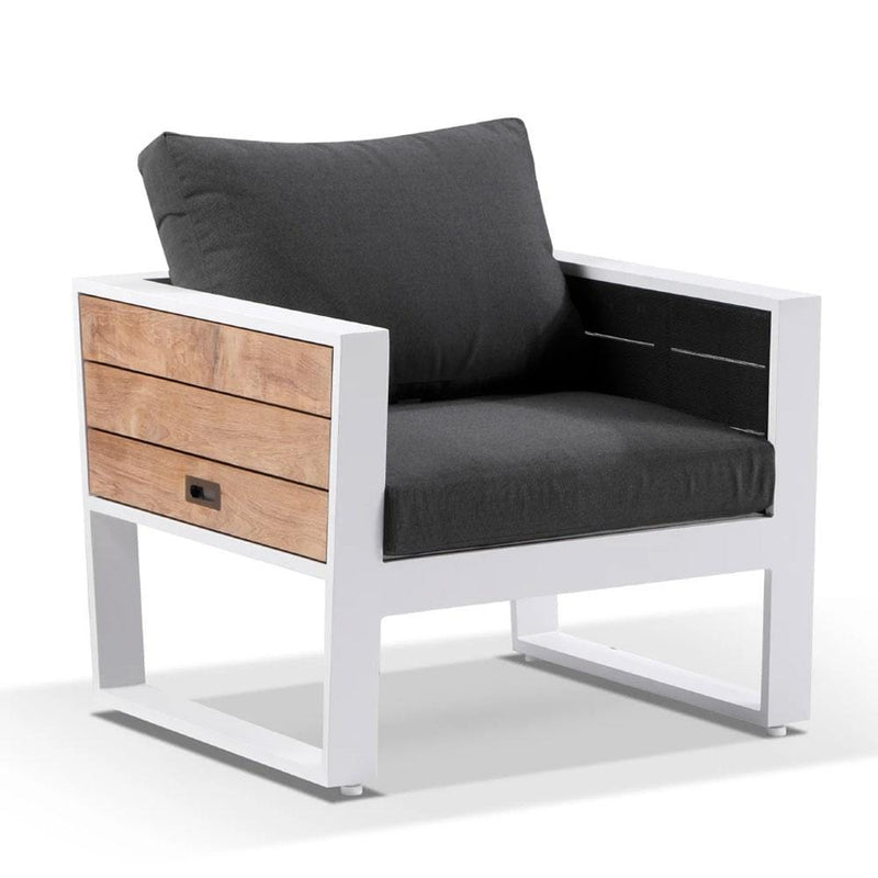 Corfu 1 Seater Outdoor Aluminium and Teak Timber Lounge with Sunbrella®