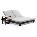 Santorini Aluminium Double Sun Lounge in Charcoal with Balmoral Teak Slide under Side Table