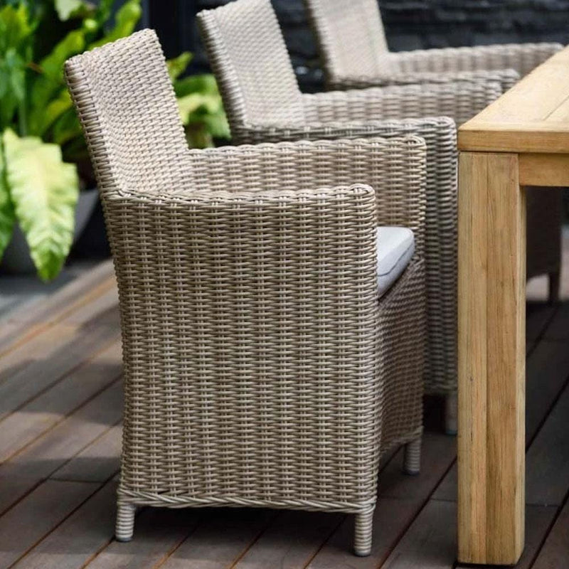 Cancun 2.2m Recycled Teak Timber Table and 8 wicker Chairs Dining Setting