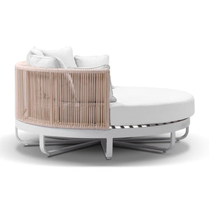 Cannes Outdoor Round Aluminium Daybed in White with Cream Rope