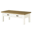 Leura Belle Coffee Table in Brushed White with Natural Timber Top
