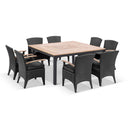 Sahara 8 Square Teak top Table with Kai Outdoor wicker chairs