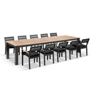 Balmoral 3.55m Outdoor Teak Top Aluminium Table with 12 Capri Chairs