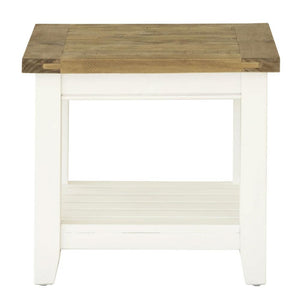 Leura Belle Indoor Side Table in Brushed White with Natural Timber Top