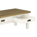 Leura Belle Coffee Table in Brushed White with Natural Timber Top