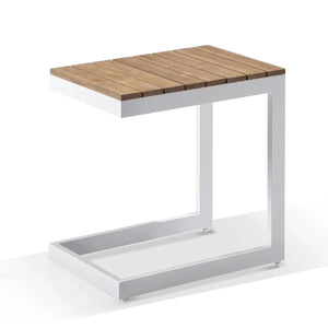 Santorini Aluminium Double Sun Lounge in White with Balmoral Teak Slide under Side Table