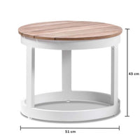 Santorini Aluminium Double Sun Lounge in White with Balmoral Teak Round Side Table