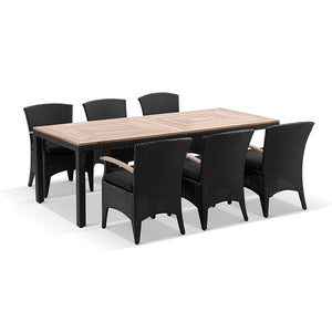 Sahara 8 Rectangle Teak top Table with with Kai Outdoor wicker chairs
