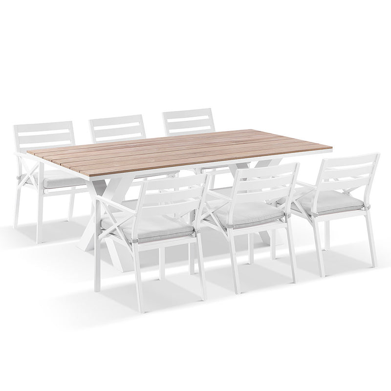 Kansas 2m Outdoor Teak Timber and Aluminium Dining Table with 8 Chairs