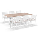 Kansas 2m Outdoor Teak Timber and Aluminium Dining Table with 8 Chairs with Sunbrella cushions