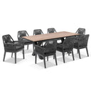 Kansas 2m Outdoor Teak Timber and Aluminium Dining Table with 8 Hugo Rope Chairs