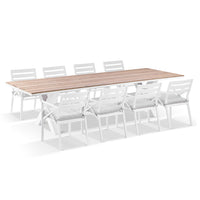 Kansas 3m Outdoor Teak Timber and Aluminium Dining Table with 10 Chairs