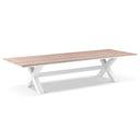 Kansas 3m Outdoor Teak Timber and Aluminium Dining Table with 10 Chairs with Sunbrella cushions