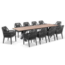 Kansas 3m Outdoor Teak Timber and Aluminium Dining Table with 10 Hugo Rope Chairs