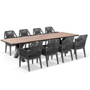 Kansas 3m Outdoor Teak Timber and Aluminium Dining Table with 10 Hugo Rope Chairs