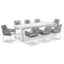 Santorini 2.5m Outdoor Rectangle Aluminium Dining Table with 8 Hugo Rope Chairs