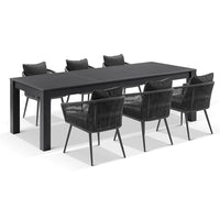 Santorini 2.5m Outdoor Rectangle Aluminium Dining Table with 8 Herman Rope Chairs