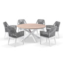 Tuscany Round 1.5m Outdoor Aluminium and Teak Dining Table with 6 Hugo Rope Chairs