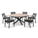 Tuscany Round 1.5m Outdoor Aluminium and Teak Dining Table with 6 Capri Chairs
