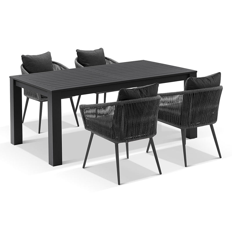 Santorini 1.8m Outdoor Rectangle Aluminium Dining Table with 6 Herman Rope Chairs