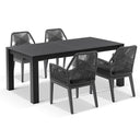 Santorini 1.8m Outdoor Rectangle Aluminium Dining Table with 6 Hugo Rope Chairs