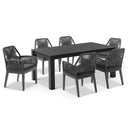 Santorini 1.8m Outdoor Rectangle Aluminium Dining Table with 6 Hugo Rope Chairs