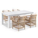 Santorini 1.8m Outdoor Rectangle Aluminium Dining Table with 6 Malawi Wicker Chairs