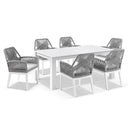 Santorini 1.8m Outdoor Rectangle Aluminium Dining Table with 6 Hugo Rope Chairs