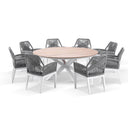 Tuscany Round 1.8m Outdoor Aluminium and Teak Dining Table with 8 Hugo Rope Chairs