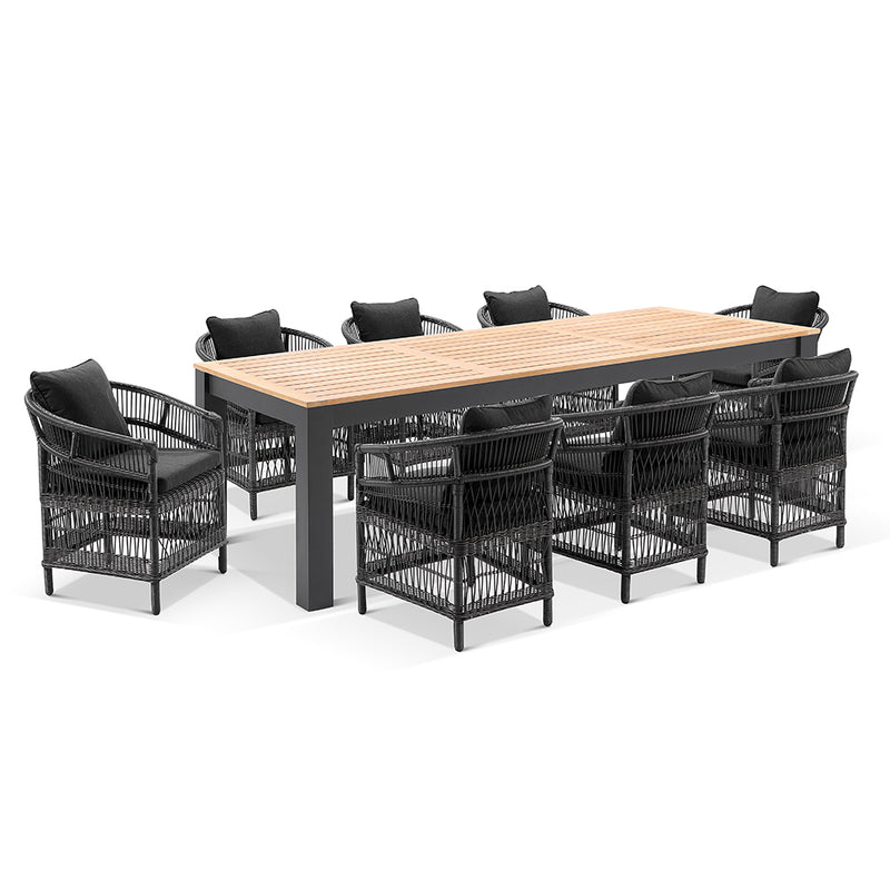 Balmoral 2.5 Outdoor Teak Top Aluminium Table with 8 Malawi Chairs