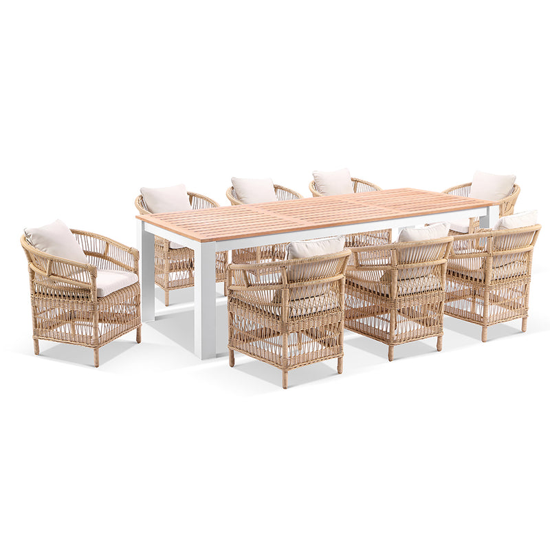 Balmoral 2.5 Outdoor Teak Top Aluminium Table with 8 Malawi Chairs