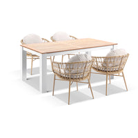 Balmoral 1.8m Outdoor Teak and Aluminium Dining Table with 6 Moana Wicker Chairs