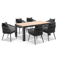 Balmoral 1.8m Outdoor Teak and Aluminium Dining Table with 6 Herman Rope Chairs