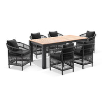 Balmoral 1.8m Outdoor Teak Top Aluminium Table with 6 Malawi Chairs