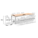 Balmoral 2.5m Teak Top Aluminium Table with 8 Kansas Dining Chairs with Olefin Cushions